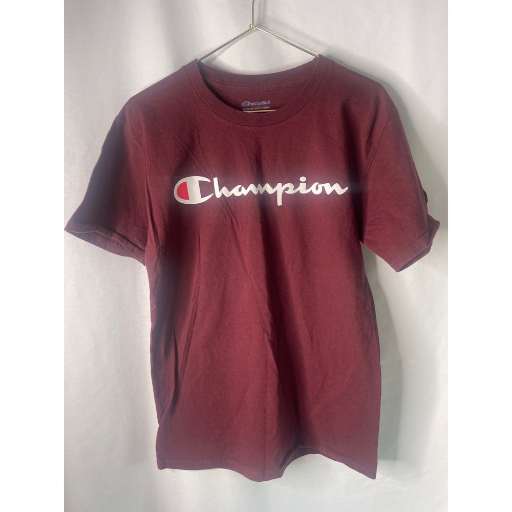 Champion Womens Maroon Burgundy Script Logo Graphic T-Shirt Size Small S